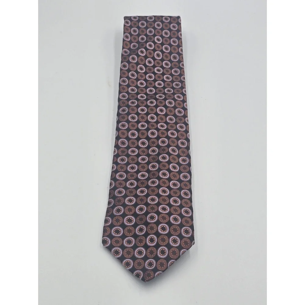 Hart Schaffner Marx Mens Silk Tie Brown Bronze Lavender Medallion Geometric USA